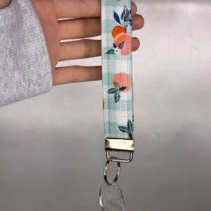 Oranges on Green Gingham Fabric Wristlet Keychain
