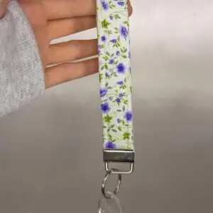 Purple Flowers on Vines Fabric Wristlet Keychain