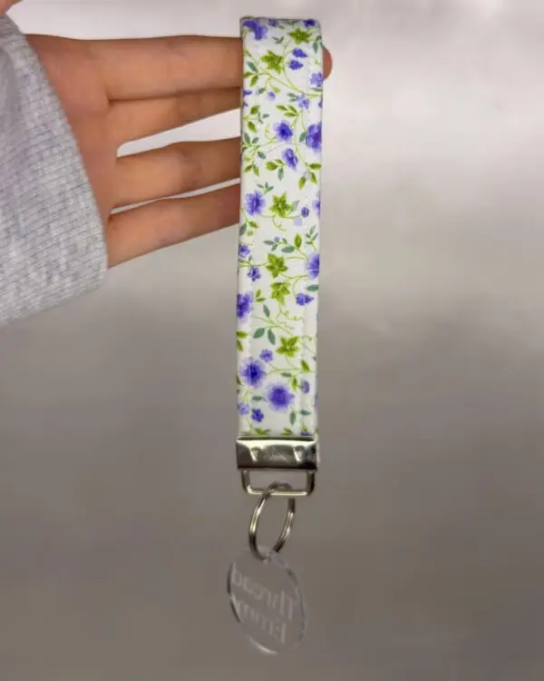Purple Flowers on Vines Fabric Wristlet Keychain