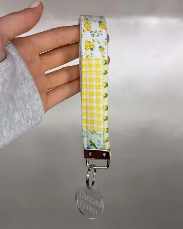 20260811-Yellow Patchwork W 012 Yellow Floral Patchwork Fabric Wristlet Keychain
