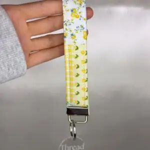 Yellow Floral Patchwork Fabric Wristlet Keychain