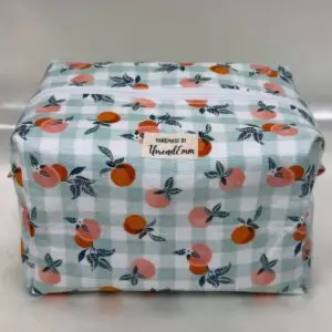 Oranges on Green Gingham Makeup 02 Oranges on Green Gingham Padded Boxy Makeup Bag