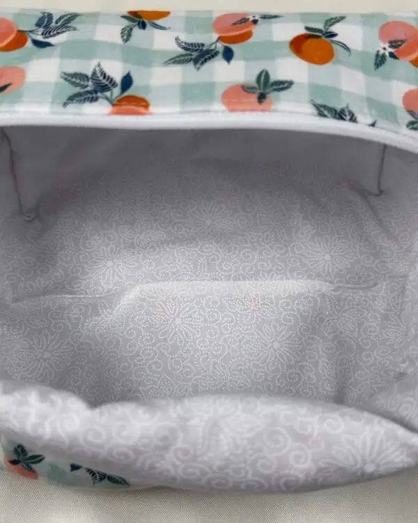 Oranges on Green Gingham Padded Boxy Makeup Bag