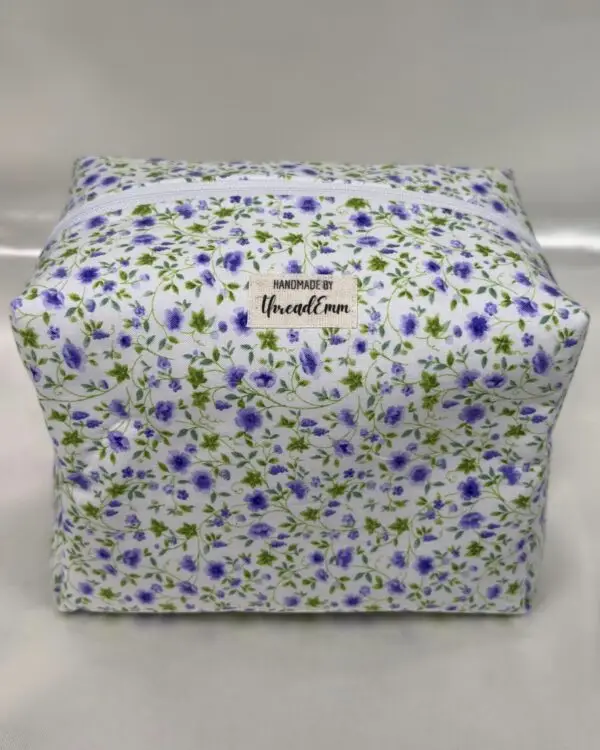 Purple Flowers on Vines Makeup 01 Purple Flowers on Vines Boxy Makeup Bag