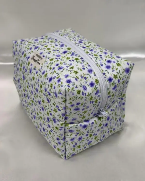 Purple Flowers on Vines Makeup 02 Purple Flowers on Vines Boxy Makeup Bag